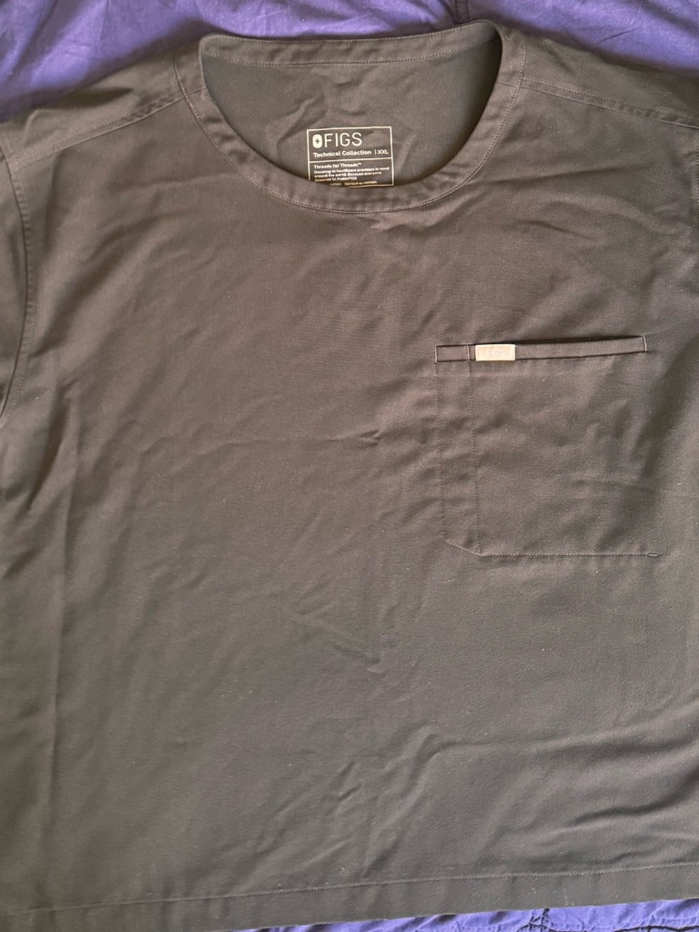 FIGS Technical Collection Black Short Sleeve Crew Tee with Chest Pocket